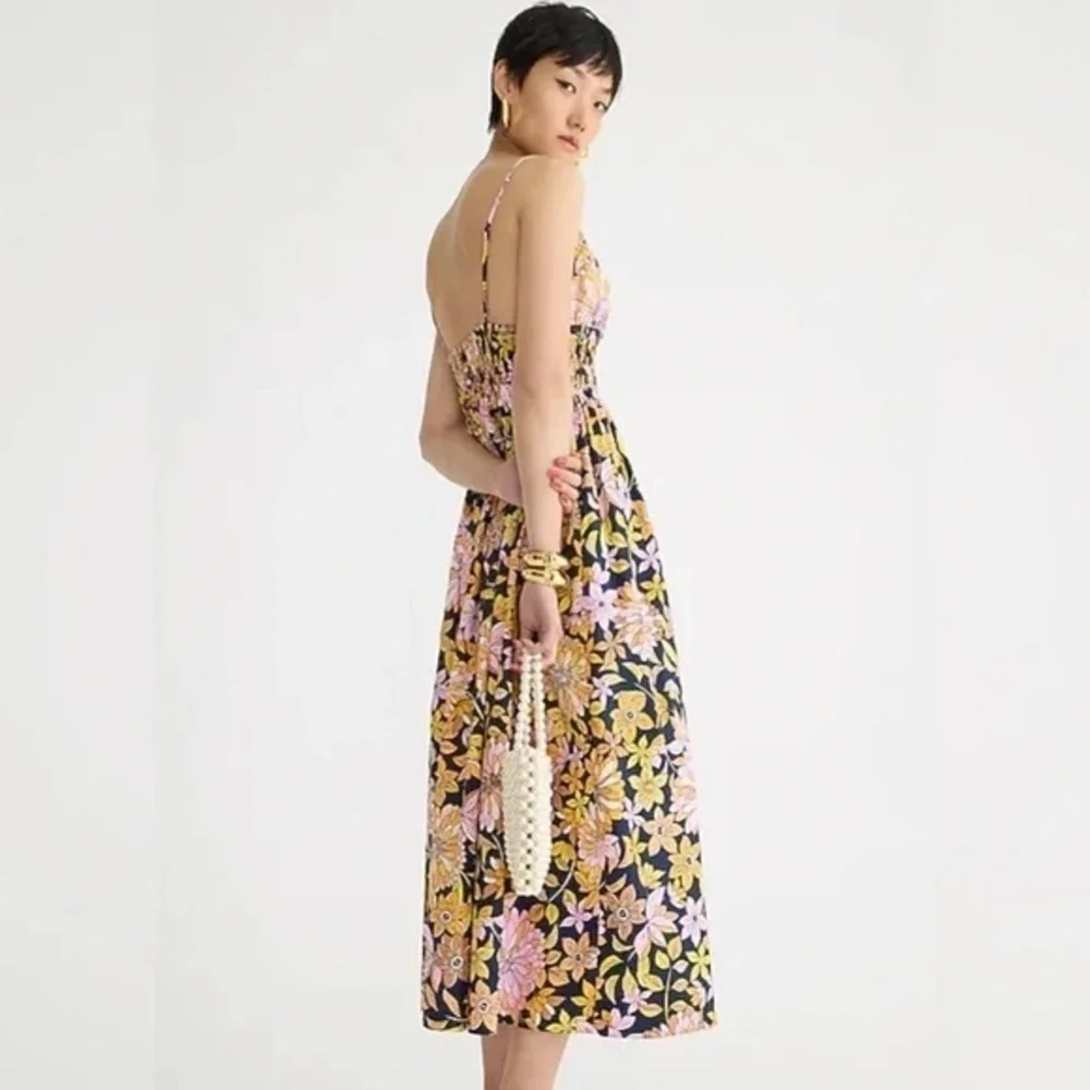 NWT JCrew V-neck smocked-waist cotton poplin dress in dusk floral size 22